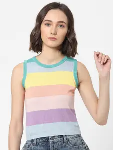 ONLY Women Multicoloured Striped Slim Fit T-shirt