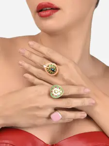 Zaveri Pearls Women Gold-Plated Set of 3 Ethnic Adjustable Finger Rings