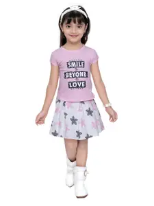 Tiny Girl Girls Pink & Black Printed T-shirt with Skirt