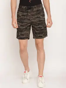 Octave Men Olive Green Camouflage Printed Cotton Shorts