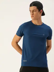 Sports52 wear Men Blue Self Design Indigo Applique Dry Fit Training or Gym T-shirt