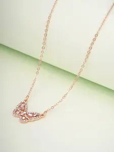 Ferosh Rose-Gold Toned Crystal Rhinestone Butterfly Pendant With Chain