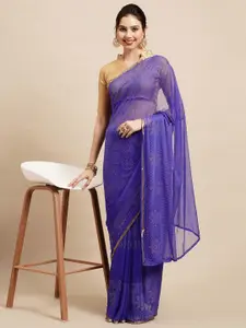 Saree mall Peach-Coloured Embellished Sarees with Matching Blouse