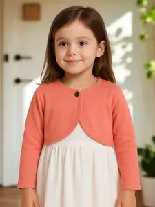 Kryptic Girls Coral Crop Button Cotton Shrug
