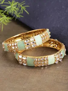 Priyaasi Set of 2 Gold-Plated Green Kundan Studded Bangles