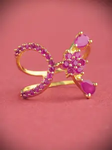 Priyaasi Gold-Plated Magenta Ruby Stone-Studded Finger Ring