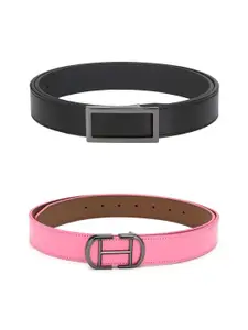 Calvadoss Men Pack Of 2 Black & Pink Belts
