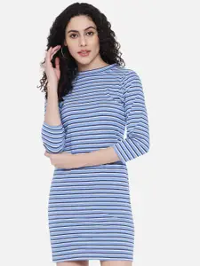 Trend Arrest Women Blue & White Striped Bodycon Cotton Dress