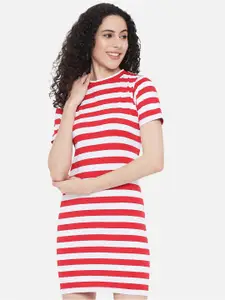Trend Arrest Red & White Striped Cotton T-Shirt Dress