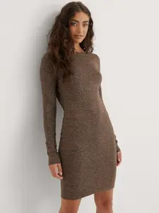 NA-KD Women Brown Solid Styled Back Bodycon Dress with Melange Effect