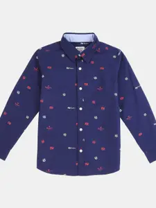Pepe Jeans Boys Blue Printed Regular Fit Cotton Casual Shirt
