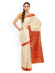 MIMOSA Off-White & Red Kanjeevaram Art Silk Traditional Saree