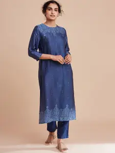 W The Folksong Collection Women Blue Ethnic Motifs Printed Kurta