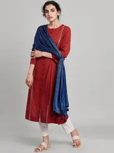 W The Folksong Collection Women Red Solid A-Line Kurta