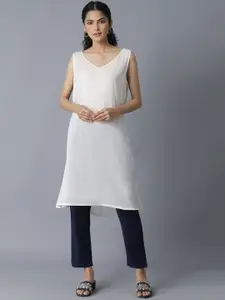 W The Folksong Collection Women Cream Solid Cotton Silk Kurta