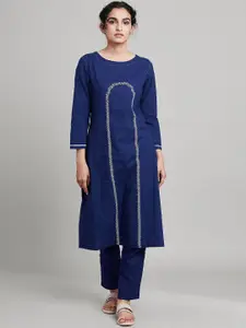 W The Folksong Collection Women Blue Embroidered Kurta