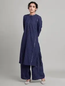 W The Folksong Collection Women Blue Geometric Printed Kurta