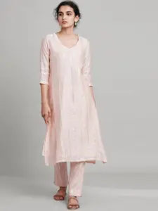 W The Folksong Collection Women Pink Striped Kurta