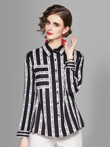 JC Collection Women Black Striped Casual Shirt