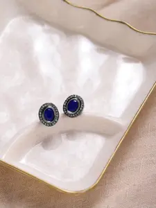 Ruby Raang Silver-Plated Oval Kundan Studs Earrings