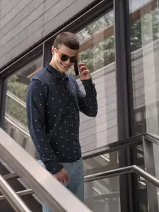 Pepe Jeans Men Blue Printed Cotton Casual Shirt