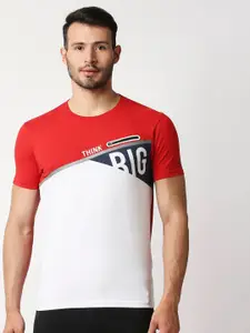 Pepe Jeans Men Red & White Colourblocked Slim Fit T-shirt