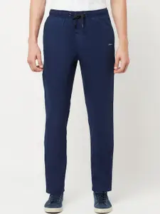 Octave Men Indigo Blue Solid Cotton Track Pant