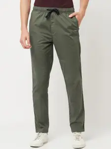 Octave Men Olive Green Solid Cotton Track Pants
