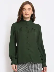 La Zoire Green Georgette Shirt Style Top