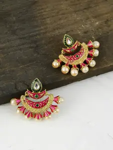 Silvermerc Designs Gold-Plated Red Contemporary Chandbalis Earrings