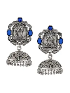 Silvermerc Designs Silver-Plated Blue Beaded Oxidised Jhumkas