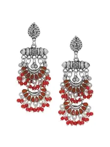 Silvermerc Designs Silver-Plated Oxidised Red Beaded Drop Earrings