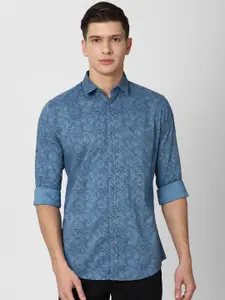 VAN HEUSEN DENIM LABS Men Blue Slim Fit Floral Printed Cotton Casual Shirt