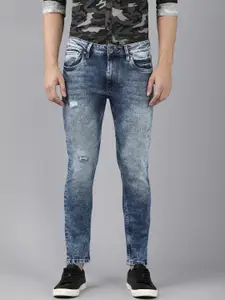 Voi Jeans Men Blue Skinny Fit Highly Distressed Light Fade Stretchable Jeans
