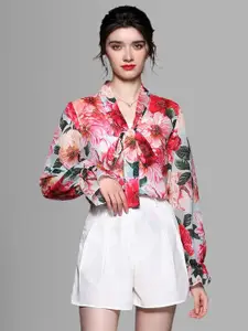JC Collection Women Red & White Printed Shirt with Shorts