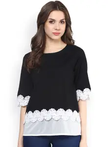 Miss Chase Women Black & White Layered Top with Lace Detail