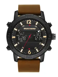 Skechers Men Black Dial & Brown Leather Straps Redlands Analogue and Digital Watch SR5153