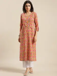 Varanga Women Pink Ethnic Motifs Printed Cotton Kurta