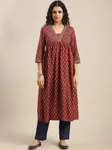 Varanga Women Maroon Ethnic Motifs Printed Kurta