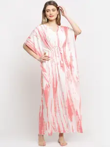 Claura White & Pink Printed Kaftan Maxi Nightdress