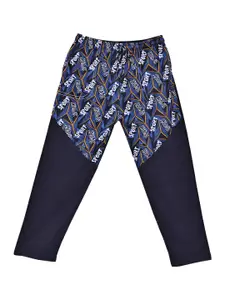 SWEET ANGEL Boys Navy Blue & White Printed Pure Cotton Regular-Fit Track Pants