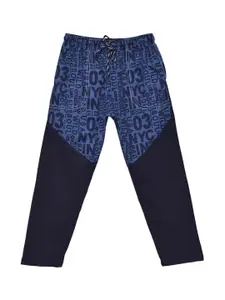SWEET ANGEL Boys Navy Blue Printed Pure Cotton Track Pants