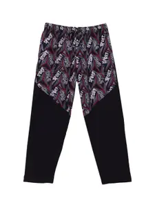 SWEET ANGEL Boys Black & White Printed Pure Cotton Track Pants