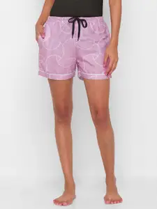 NOIRA Women Pink & White Printed Lounge Shorts