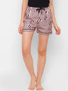 NOIRA Women Beige & Black Striped Cotton Lounge Shorts