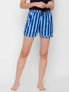 NOIRA Women Blue Striped Lounge Shorts