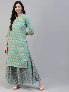 Poshak Hub Women Green Ethnic Motifs Printed Pure Cotton Kurta with Skirt