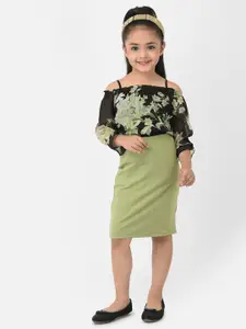 Eavan Green & Black Floral Chiffon Sheath Dress