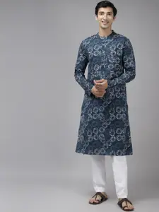 See Designs Men Blue Ethnic Motifs Printed Pure Cotton Indigo Kurta with Trousers