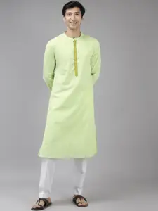 See Designs Men Lime Green Printed Pure Cotton Kurta with Trousers